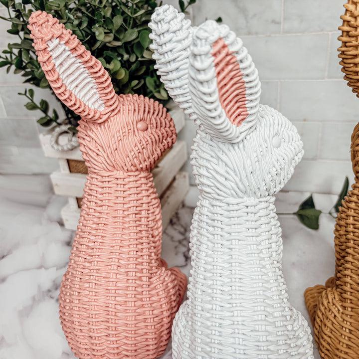 Pink Basketweave Bunny Statue, Easter Home