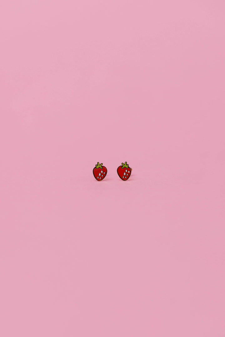 Strawberry Enamel Flat Back Kids Earrings