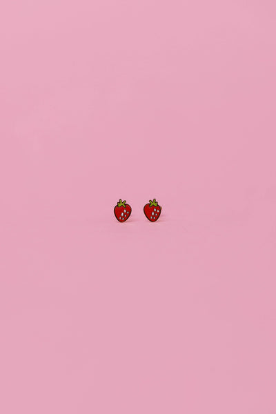 Strawberry Enamel Flat Back Kids Earrings