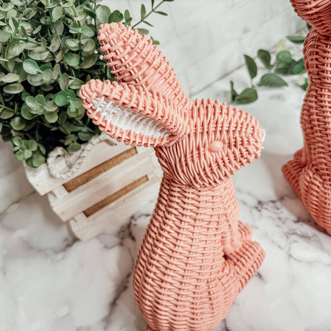 White Basketweave Bunny Statue, Easter Home