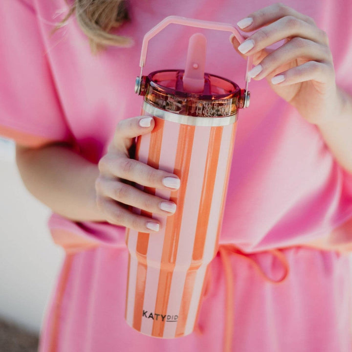 Pink and Orange Stripe 30 Oz Cabana Tumbler: Pink and Orange Stripe