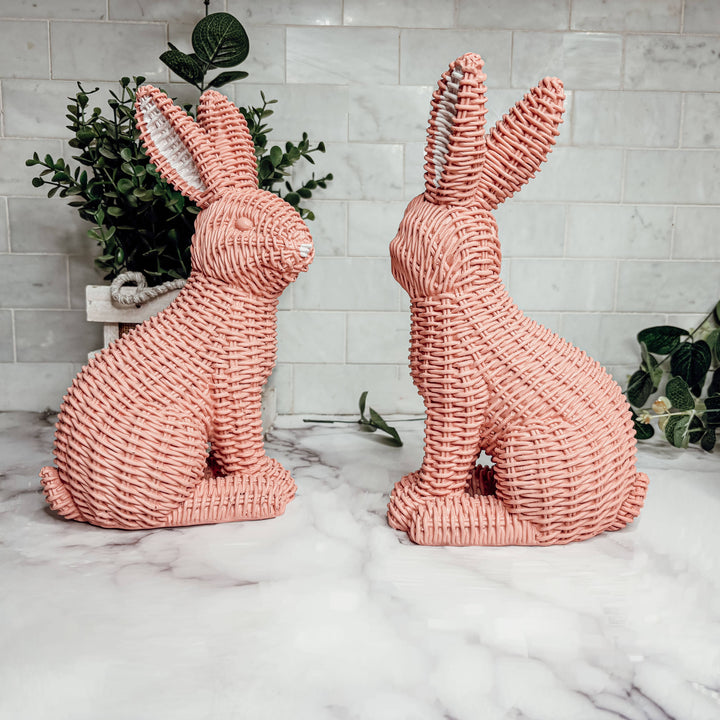 White Basketweave Bunny Statue, Easter Home