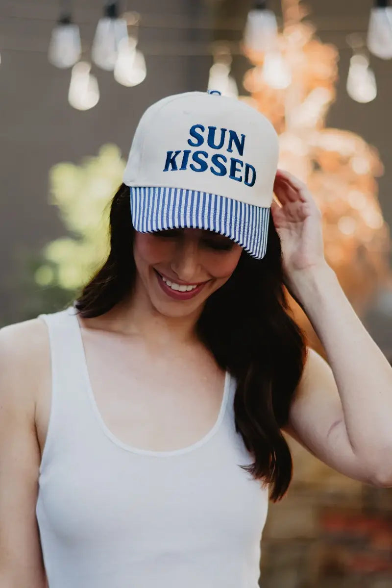 Sunkissed Vintage Trucker Hats Wholesale: Aqua and Green Striped