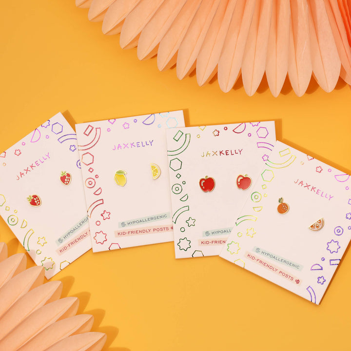 Strawberry Enamel Flat Back Kids Earrings