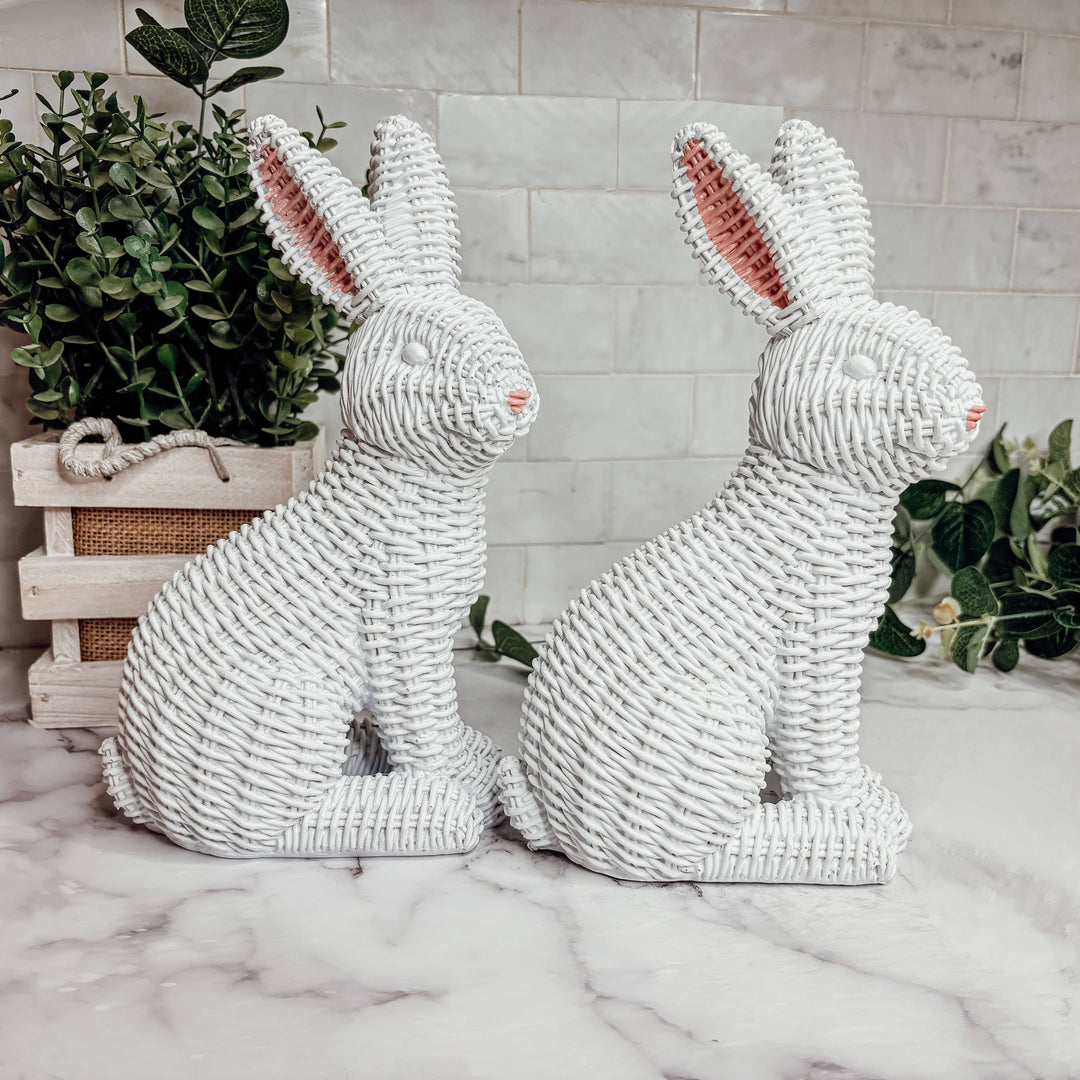 Pink Basketweave Bunny Statue, Easter Home