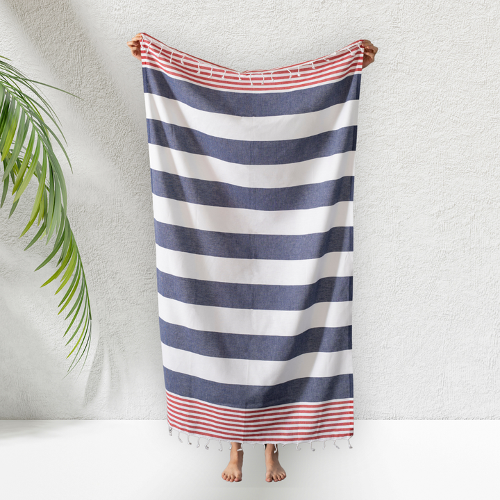 Kikoya - Beach Towels Light Weight Corporate Gift Bachelorette Bridal: Navy/Red