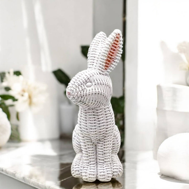 White Basketweave Bunny Statue, Easter Home
