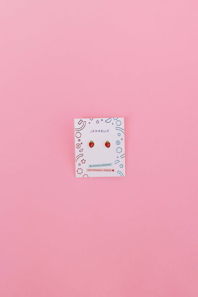 Strawberry Enamel Flat Back Kids Earrings