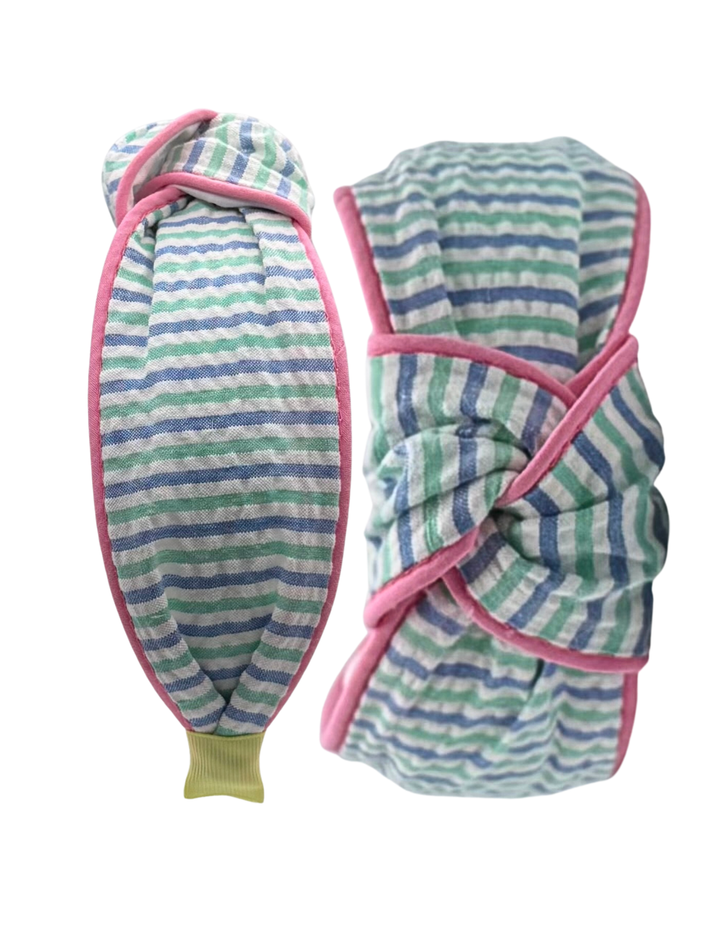 Blue and Green Seersucker with Pink Piping