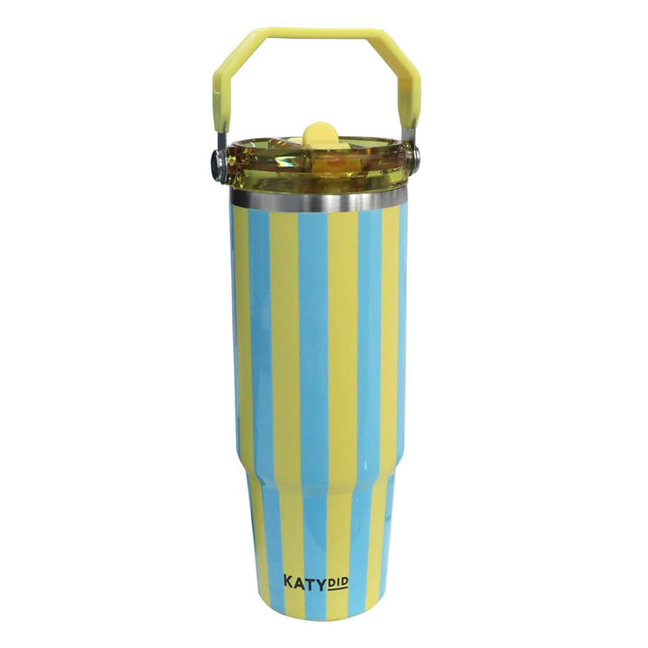 Yellow and Aqua Stripe 30 Oz Cabana Tumbler: Yellow and Aqua Stripe