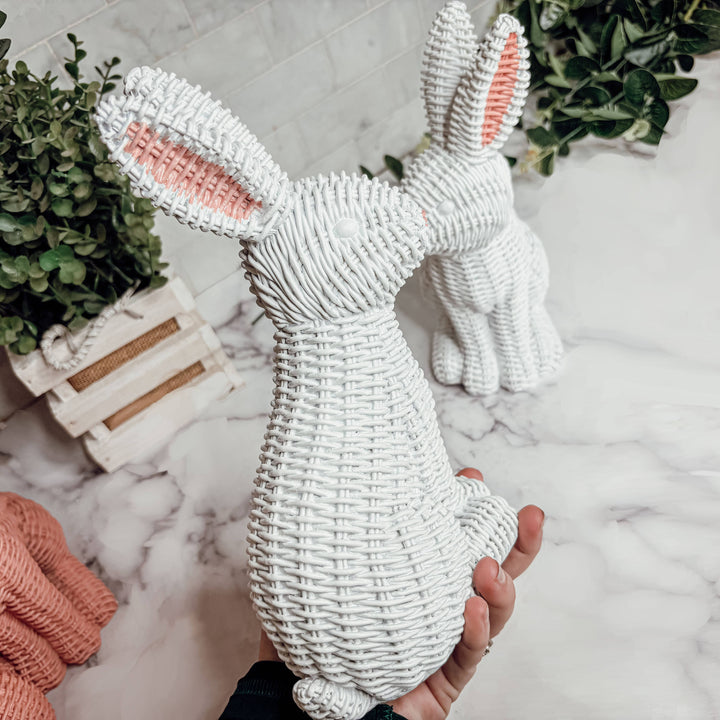 Pink Basketweave Bunny Statue, Easter Home
