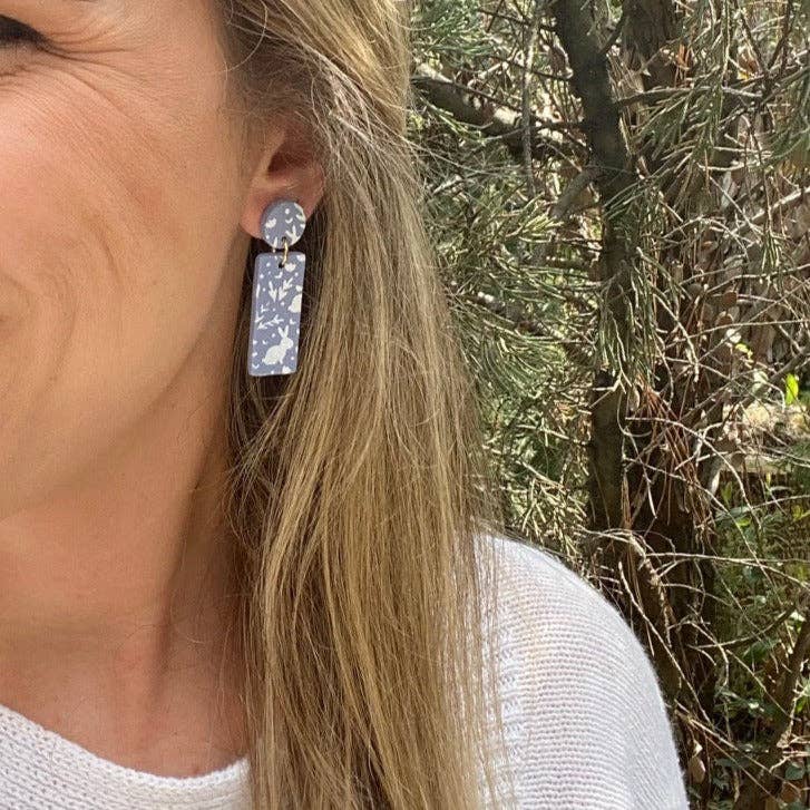 Rita Earrings in Dusty Blue & White Spring Design