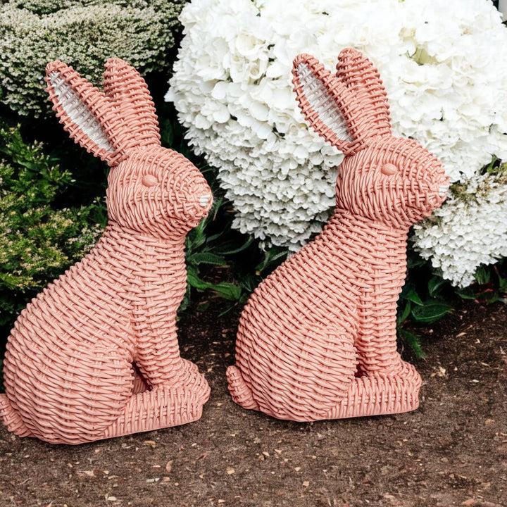 White Basketweave Bunny Statue, Easter Home
