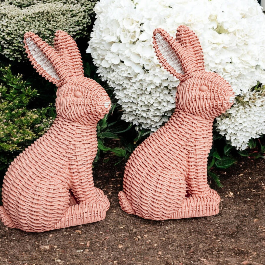 Pink Basketweave Bunny Statue, Easter Home