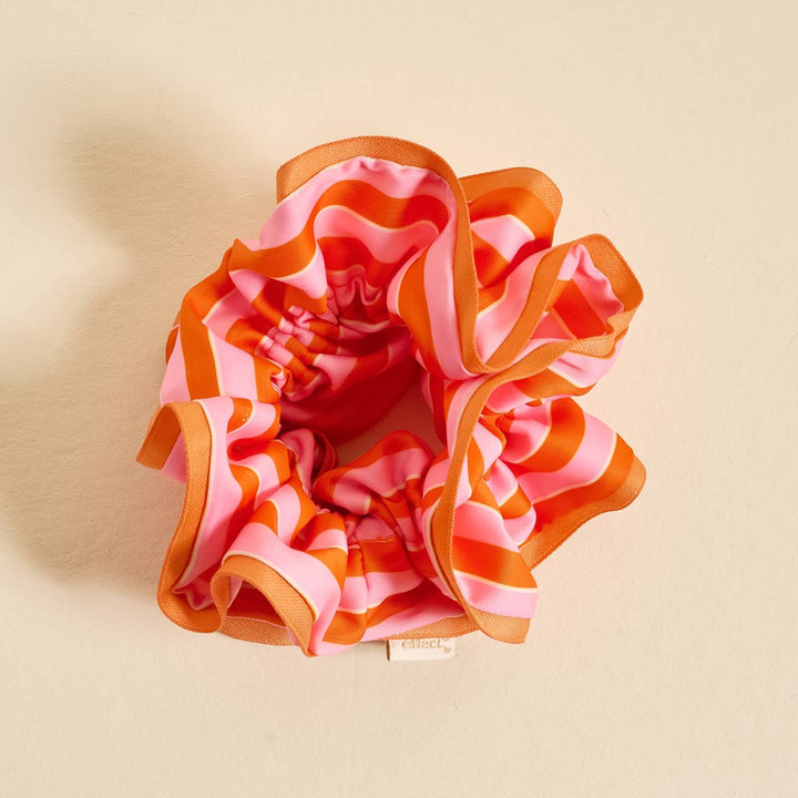 Pink Sicily Stripes Ruffle Up Scrunchie