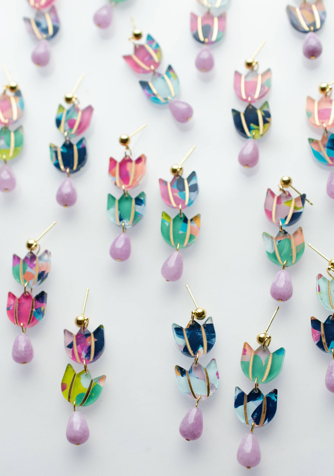 Hand-painted Colorful Tulip Flower Acrylic Earrings
