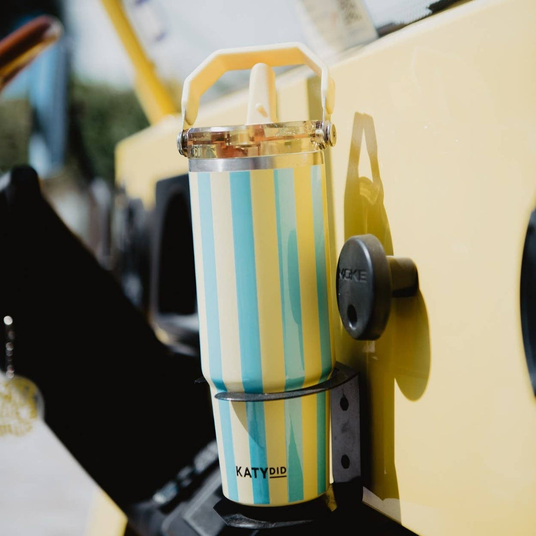 Yellow and Aqua Stripe 30 Oz Cabana Tumbler: Yellow and Aqua Stripe