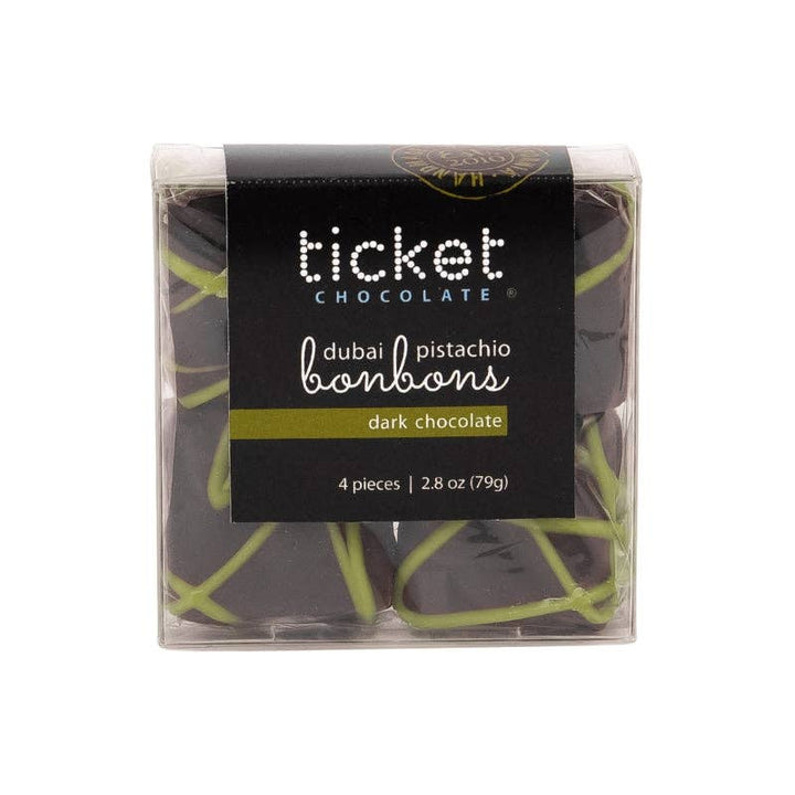 Ticket Chocolate - Handcrafted Dubai Pistachio Chocolate Bonbons: 4-Piece (2.8 oz Box): Dark Chocolate