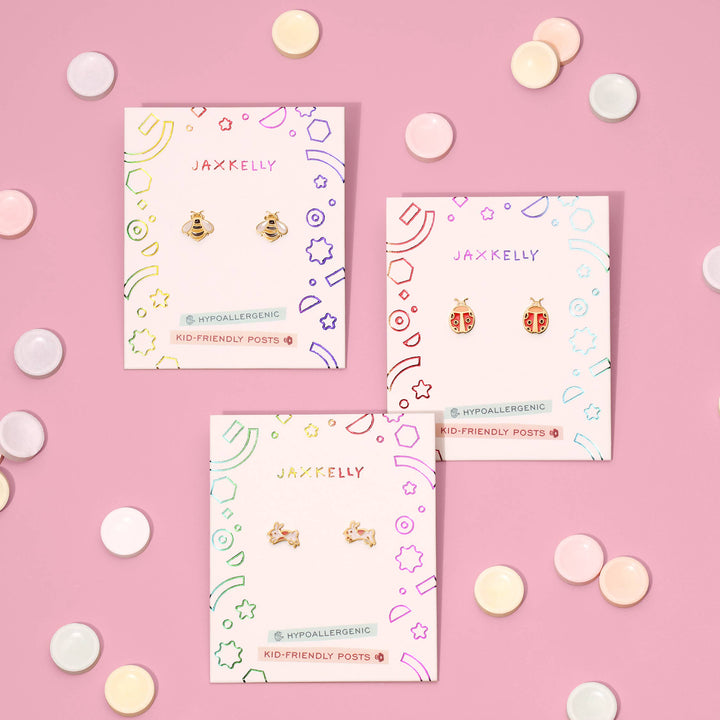 Bumble Bee Enamel Flat Back Kids Earrings