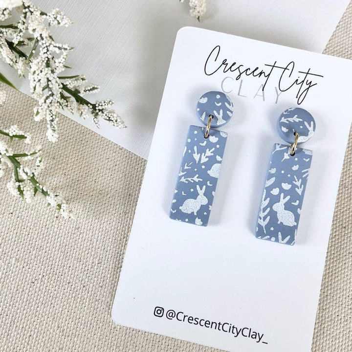 Rita Earrings in Dusty Blue & White Spring Design