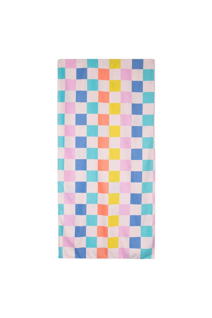 Flowers & Check Quick Dry Towel: Multicolored