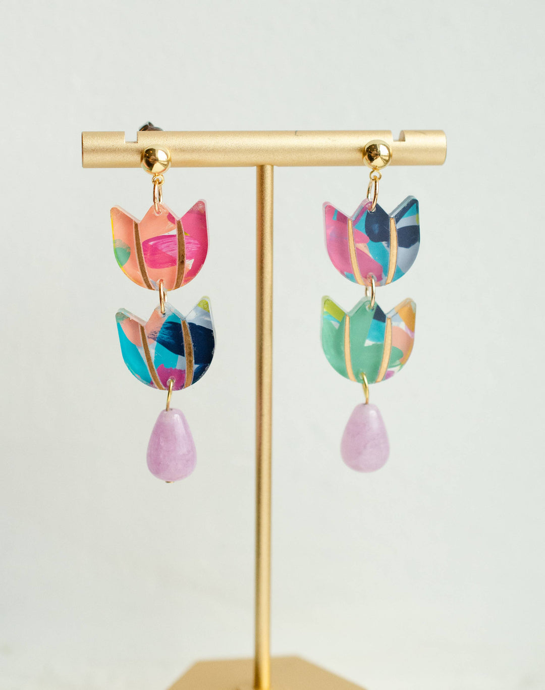 Hand-painted Colorful Tulip Flower Acrylic Earrings