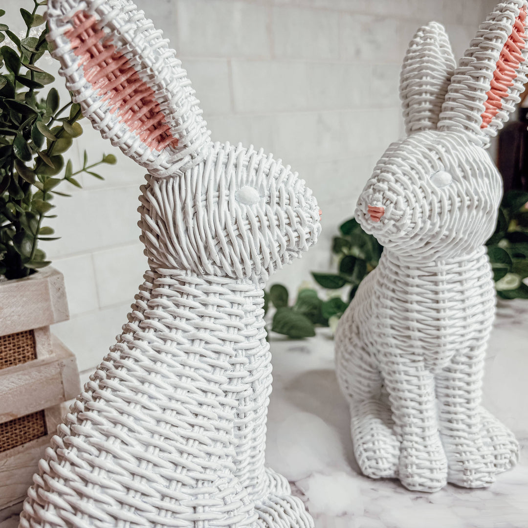 White Basketweave Bunny Statue, Easter Home