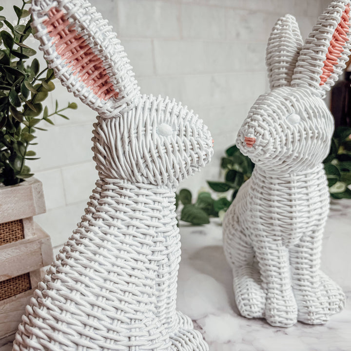 Pink Basketweave Bunny Statue, Easter Home