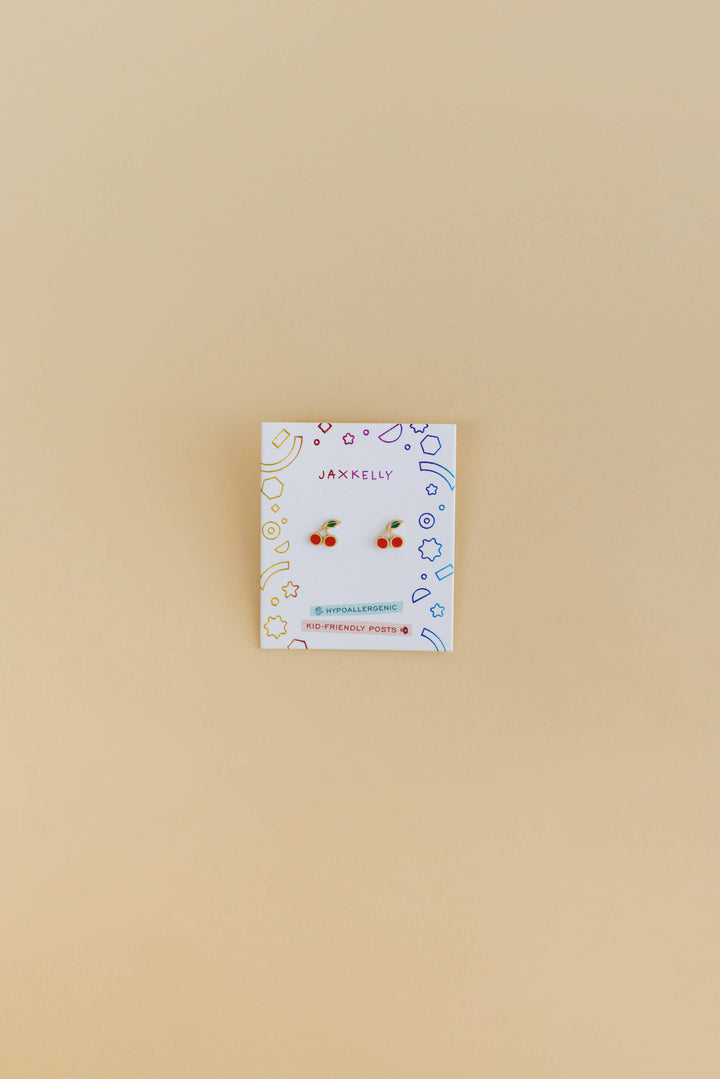 Cherry Enamel Flat Back Kids Earrings