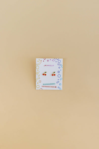 Cherry Enamel Flat Back Kids Earrings