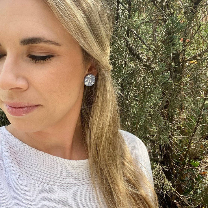 Statement Studs in Dusty Blue & White Spring Design