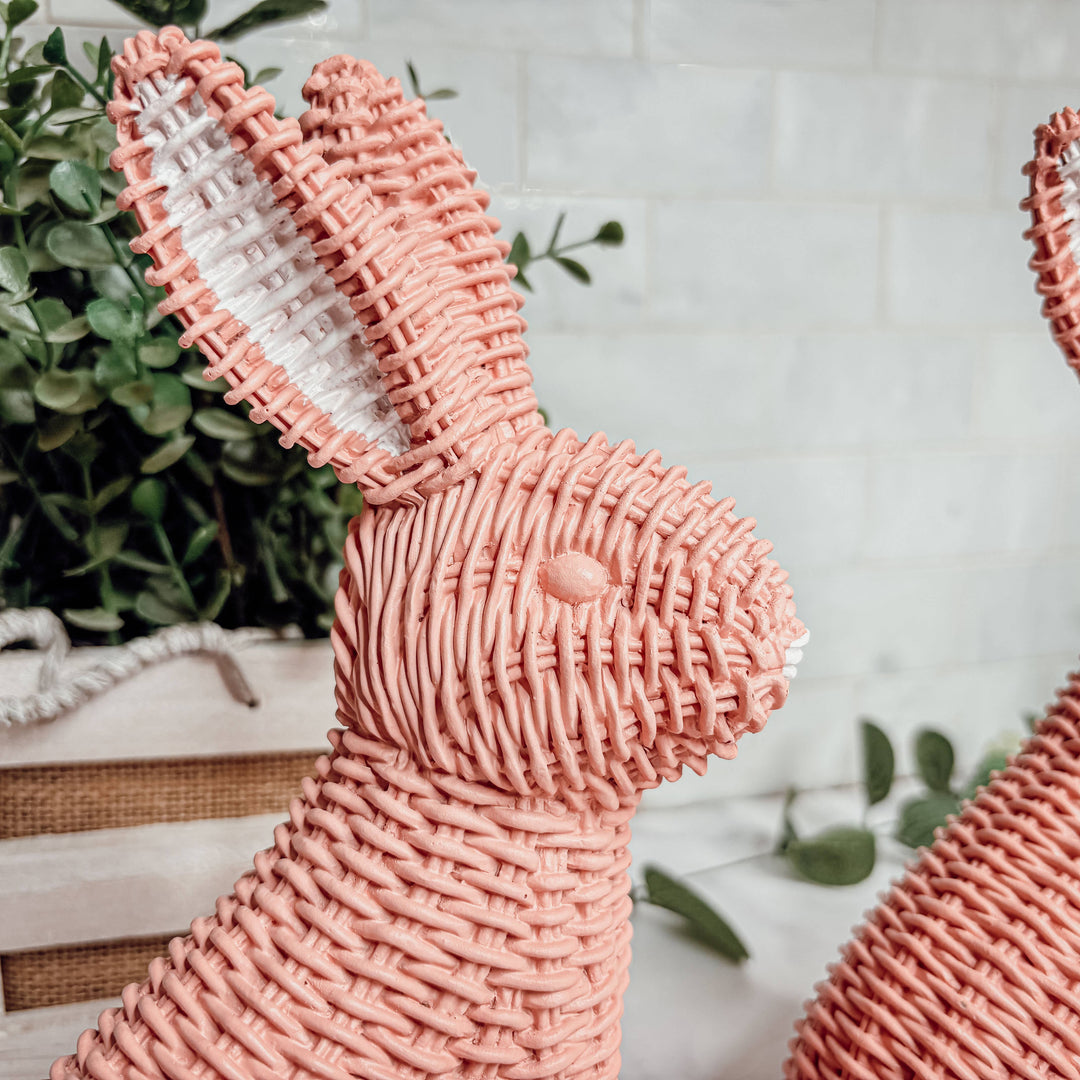 Pink Basketweave Bunny Statue, Easter Home
