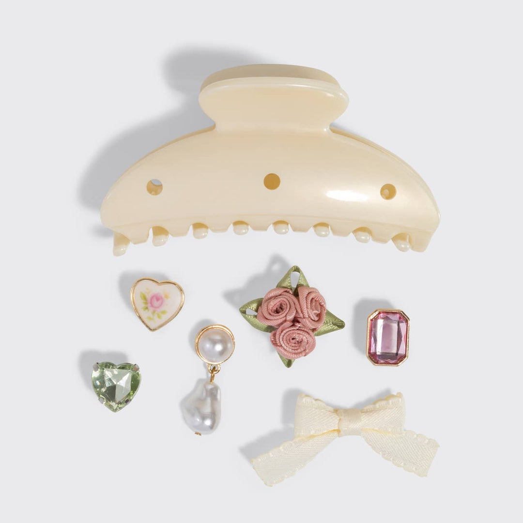 Curved Claw Clip 7pc Set Vintage- Pearlized Cream