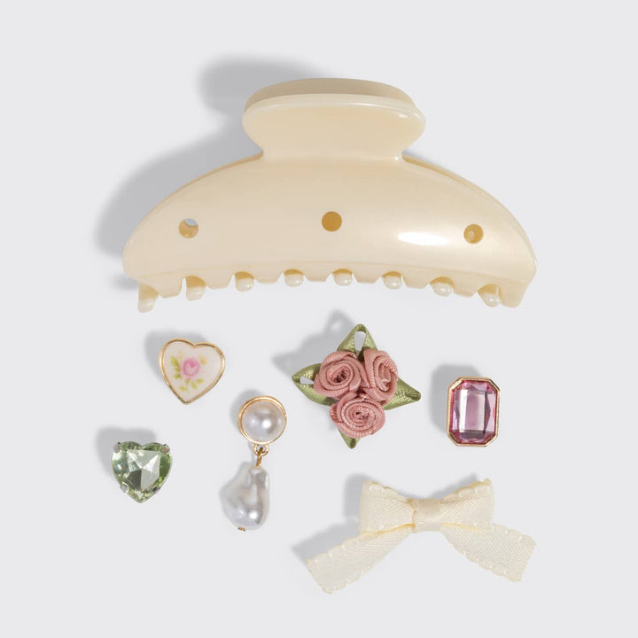 Curved Claw Clip 7pc Set Vintage- Pearlized Cream