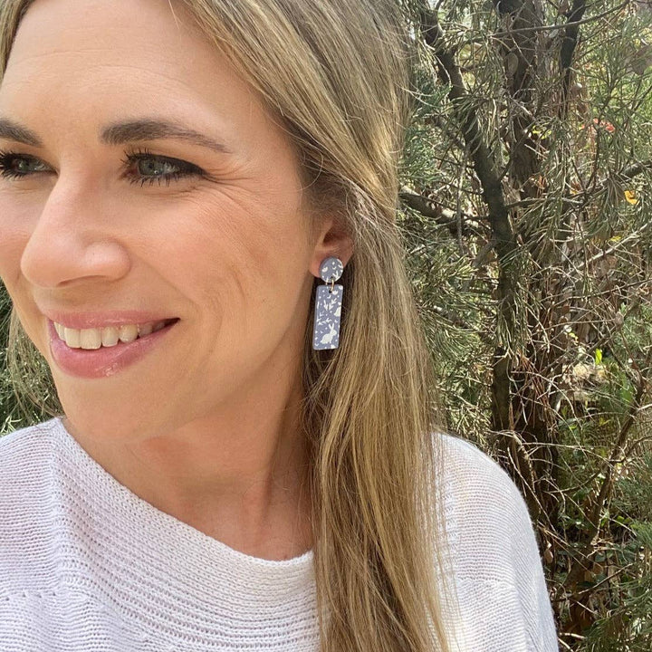 Rita Earrings in Dusty Blue & White Spring Design