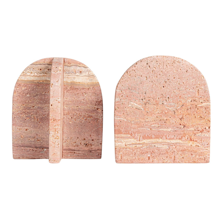 Red Travertine Bookends, Set of 2