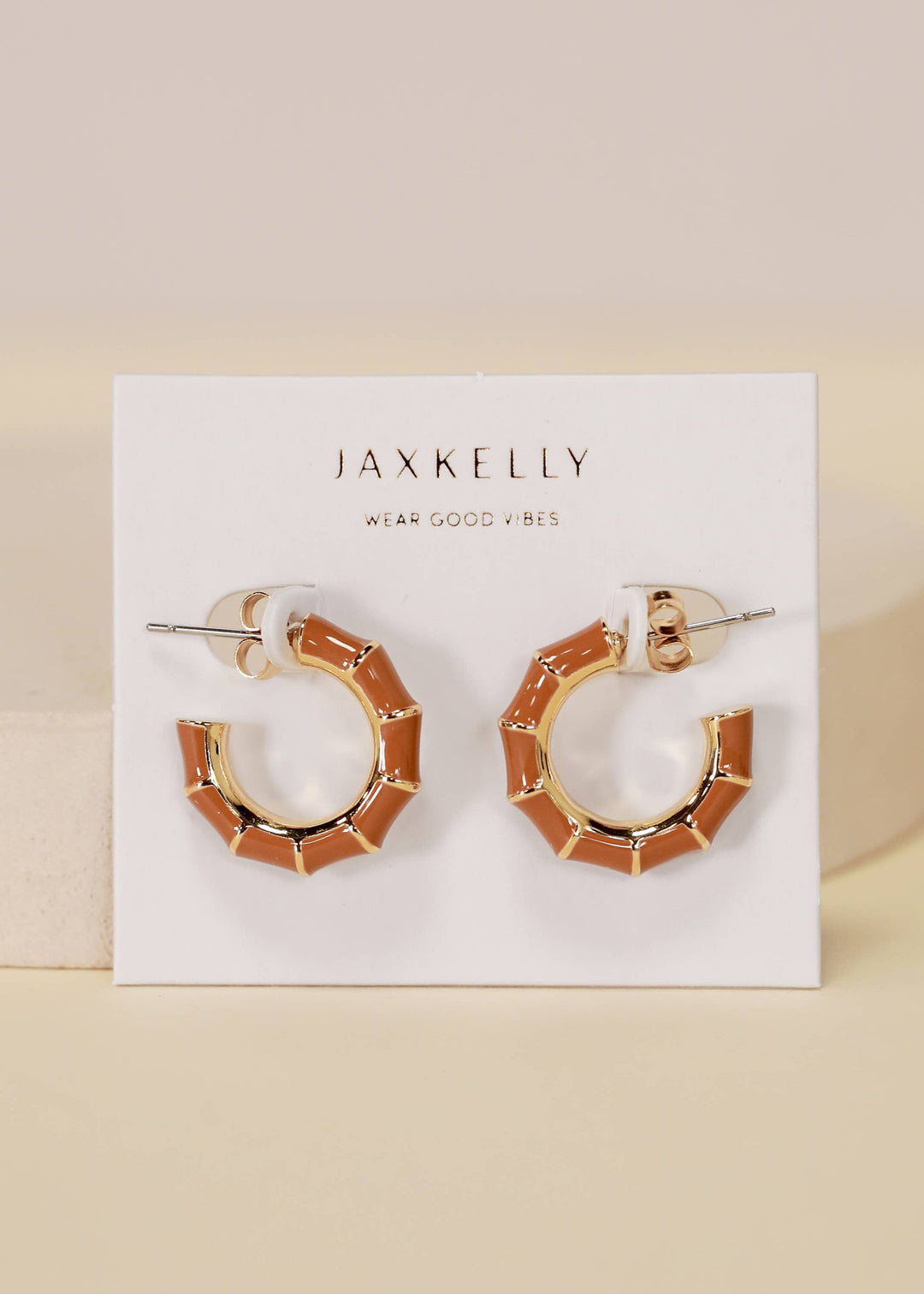 JaxKelly - Vintage Hoop Earrings - Brown Enamel