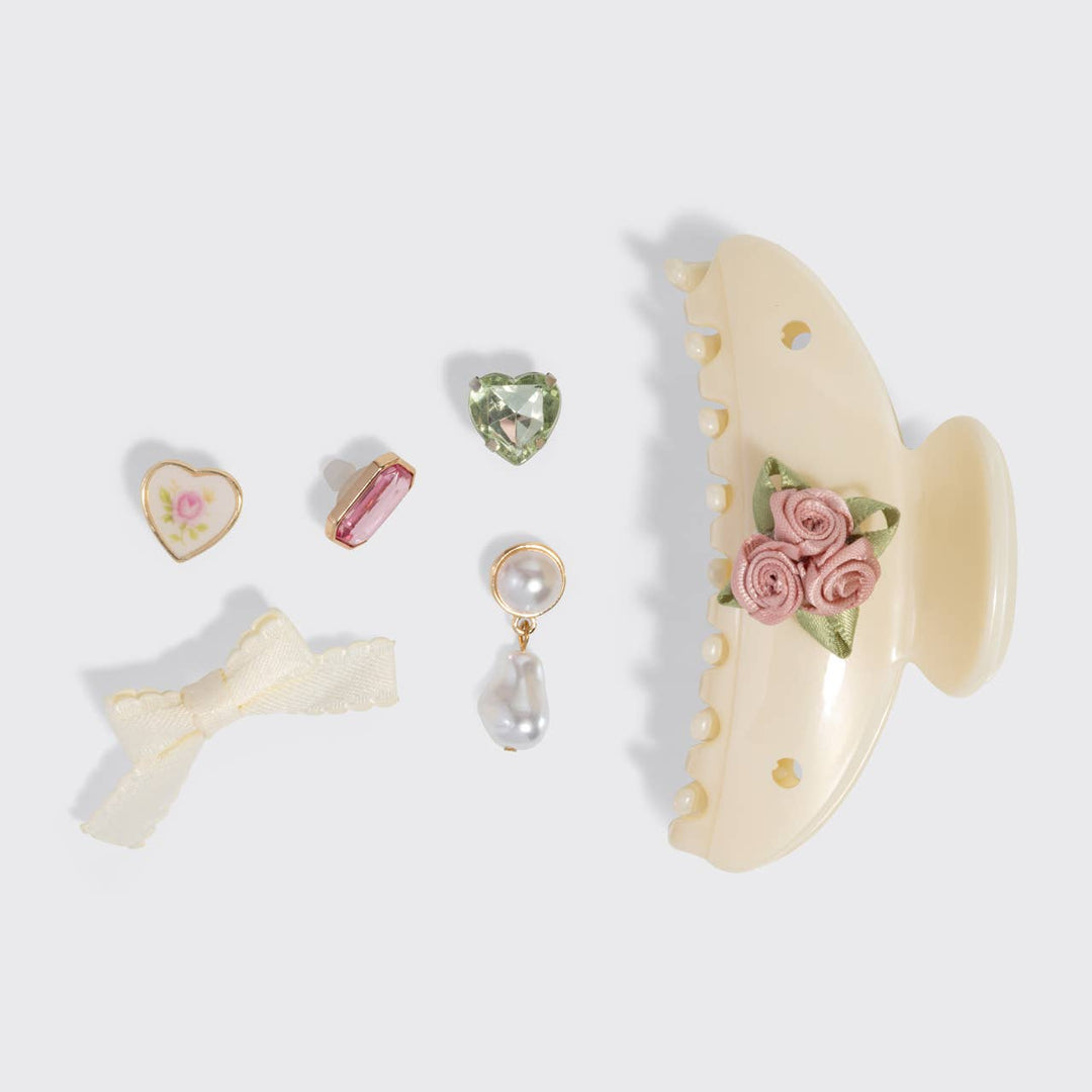 Curved Claw Clip 7pc Set Vintage- Pearlized Cream