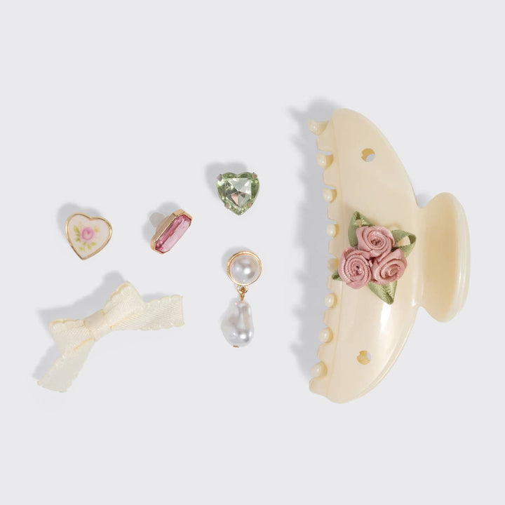 Curved Claw Clip 7pc Set Vintage- Pearlized Cream
