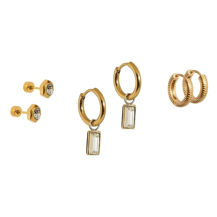 Boston Huggie & Screwback Stud Set by Linny