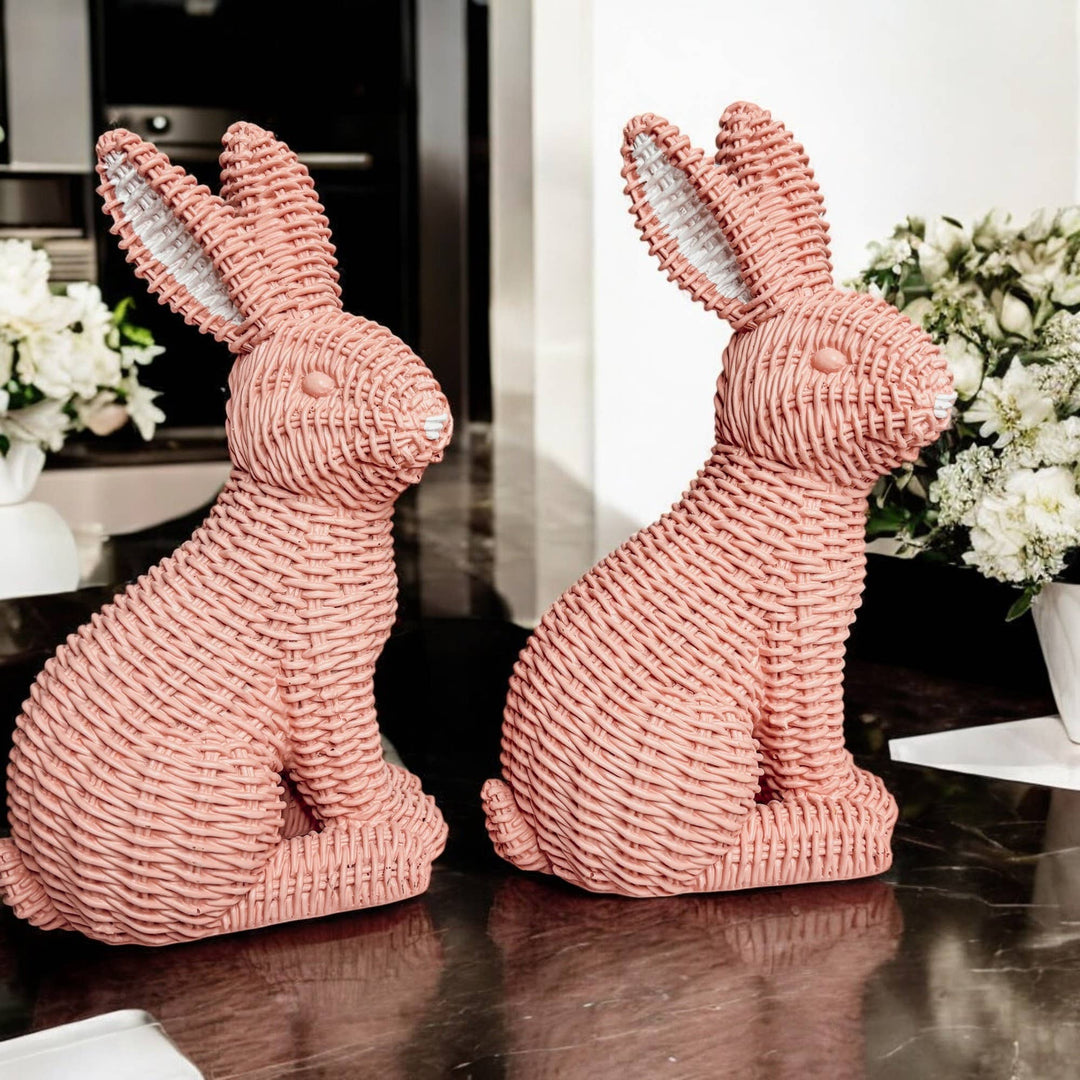 White Basketweave Bunny Statue, Easter Home