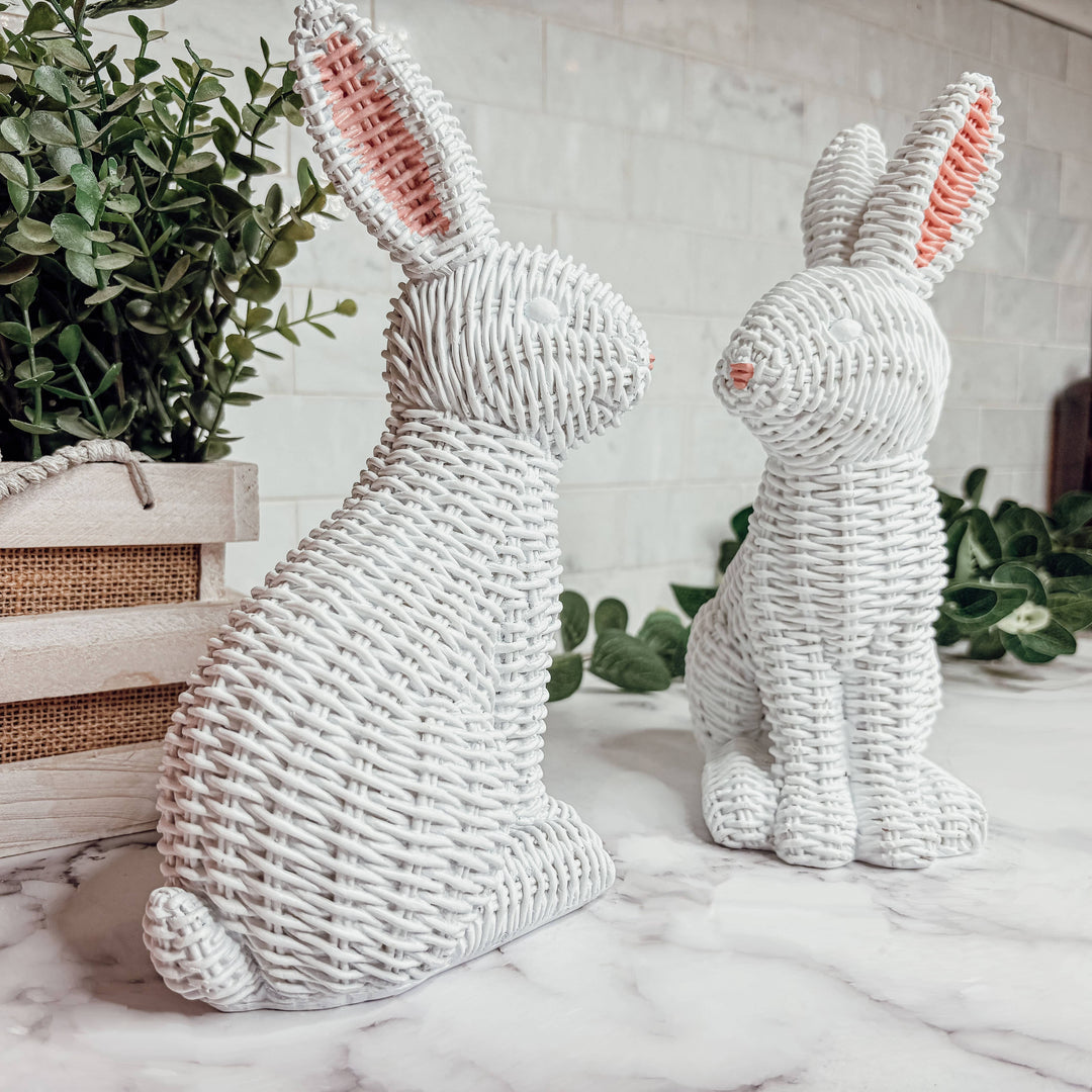 Pink Basketweave Bunny Statue, Easter Home