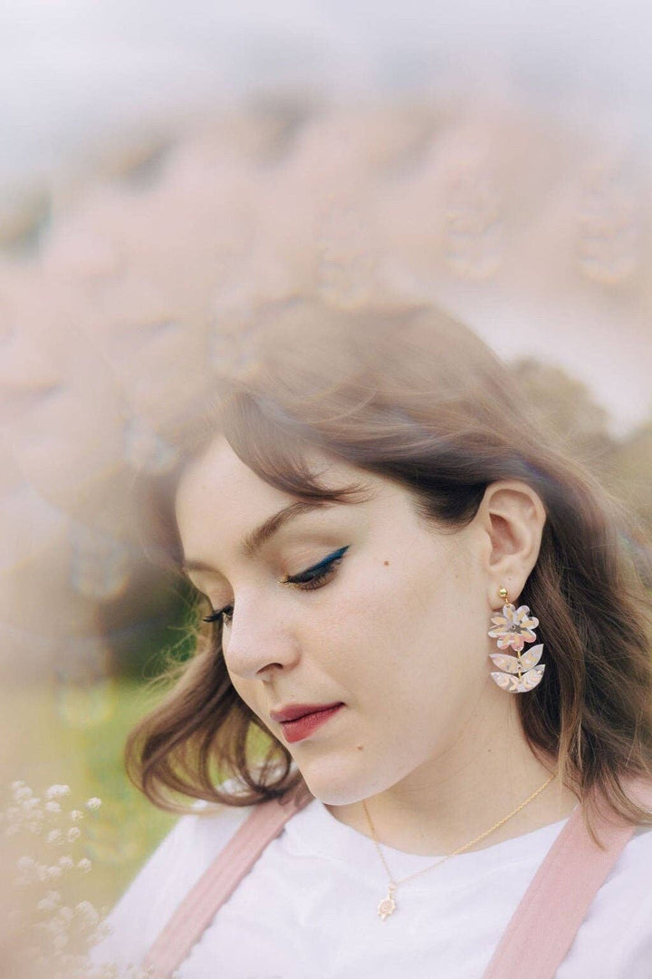 Pink Hand-painted Acrylic Flower Dangle Statement Earrings