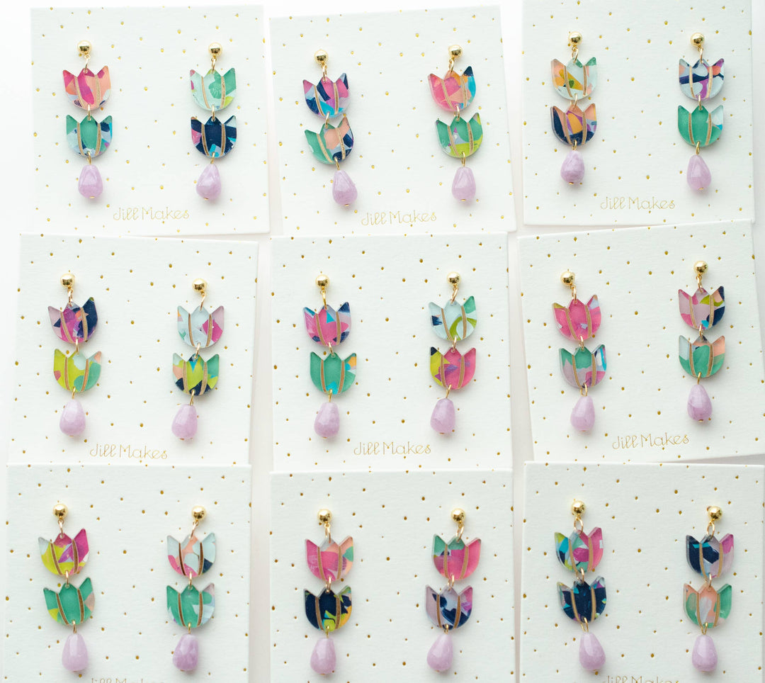 Hand-painted Colorful Tulip Flower Acrylic Earrings
