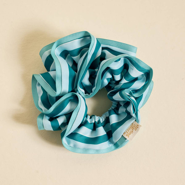 Teal Sicily Stripes Ruffle Up Scrunchie