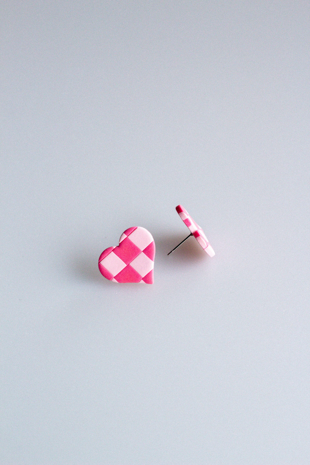 Polymer Clay Checkerboard Heart Stud
