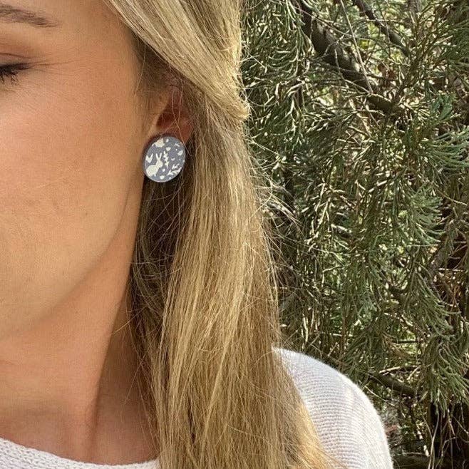 Statement Studs in Dusty Blue & White Spring Design