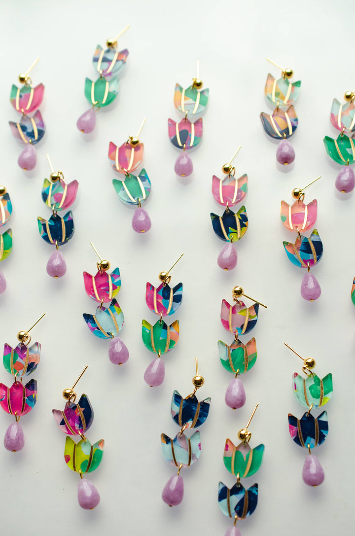 Hand-painted Colorful Tulip Flower Acrylic Earrings