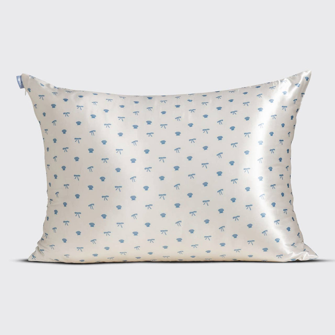 KITSCH - Standard Satin Pillowcase - Pearlized Cream & Coastal Blue Print