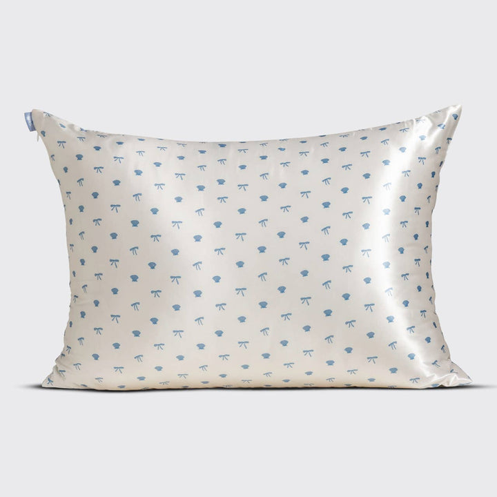 KITSCH - Standard Satin Pillowcase - Pearlized Cream & Coastal Blue Print